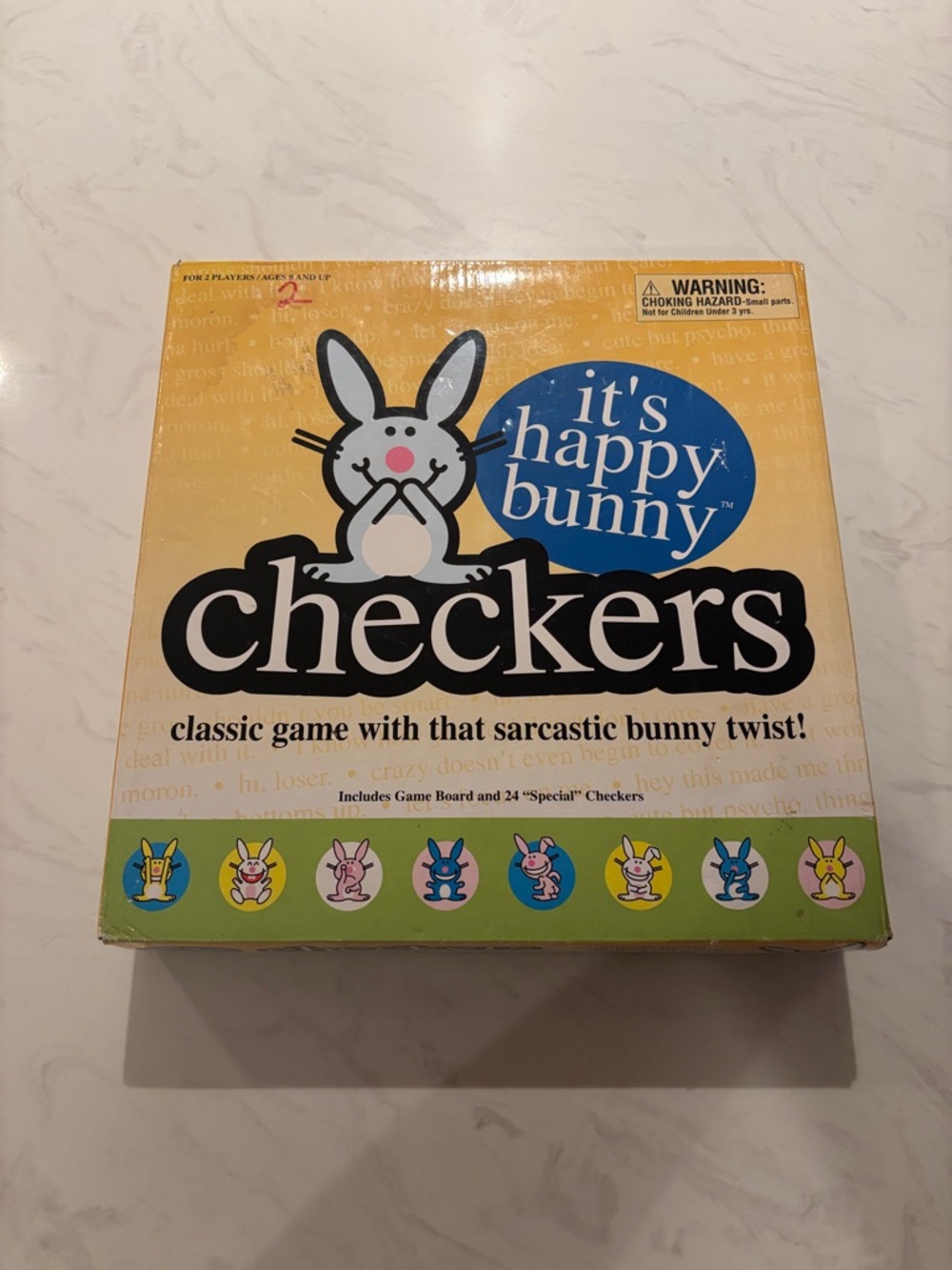 It's Happy Bunny Checkers Classic Board Game - Yellow